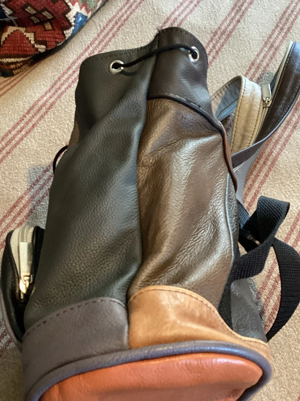 Men's Multi-Tone Leather Backpack - Brown & Black